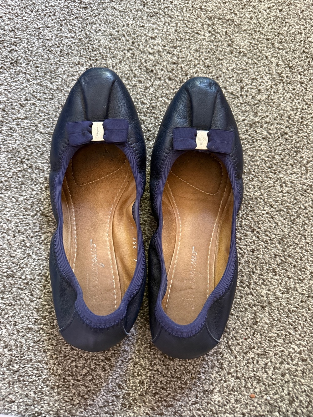 Salvatore Ferragamo Navy Bow Ballet Flats